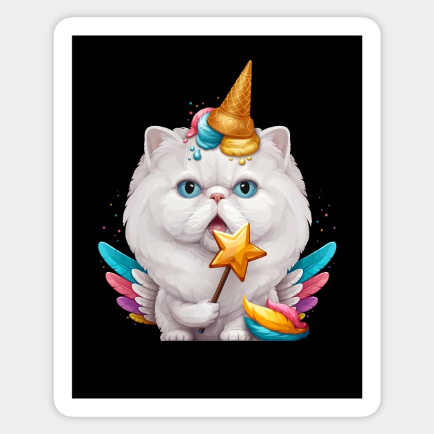 White Persian Cat Ice Cream Unicorn Sticker by stonemask